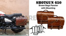 Fit For Royal Enfield Shotgun 650 Brown Tan Leather Pannier Bags with Mounting - SPAREZO